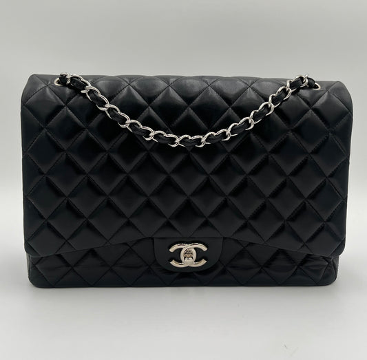 Chanel Lambskin Double Flap Bag-Black S/H : MAXI