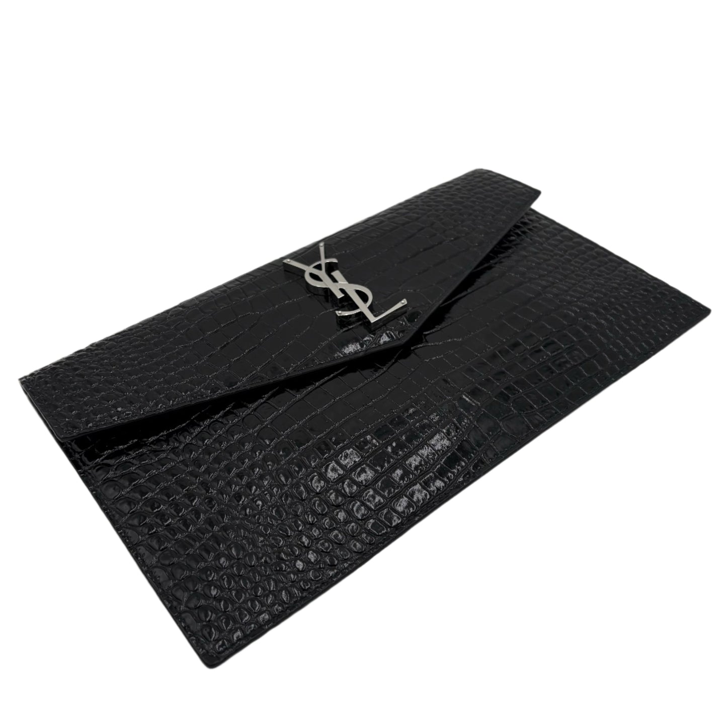 YSL Uptown Pouch Crocodile Embossed