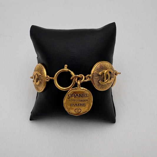 Vintage Chanel CC Cambon Gold Plated Logo Bracelet