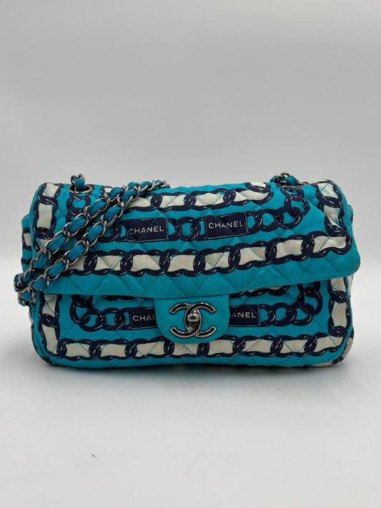 Chanel Silk Chain Printed Flap-Blue : Medium