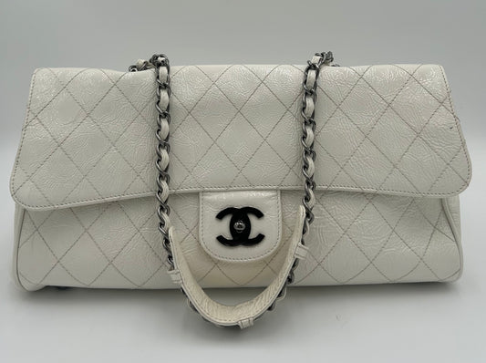 Large Chanel Patent Flap Bag-Wht Distress