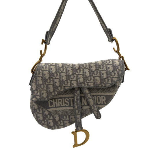 Christian Dior Gray Embroidered Oblique Saddle Bag