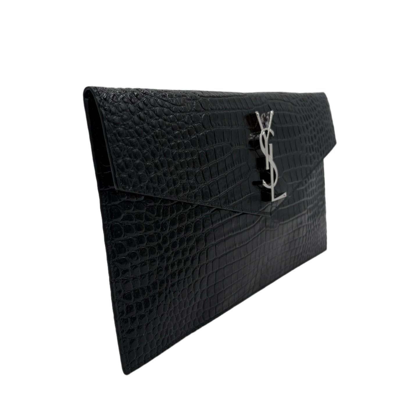 YSL Uptown Pouch Crocodile Embossed