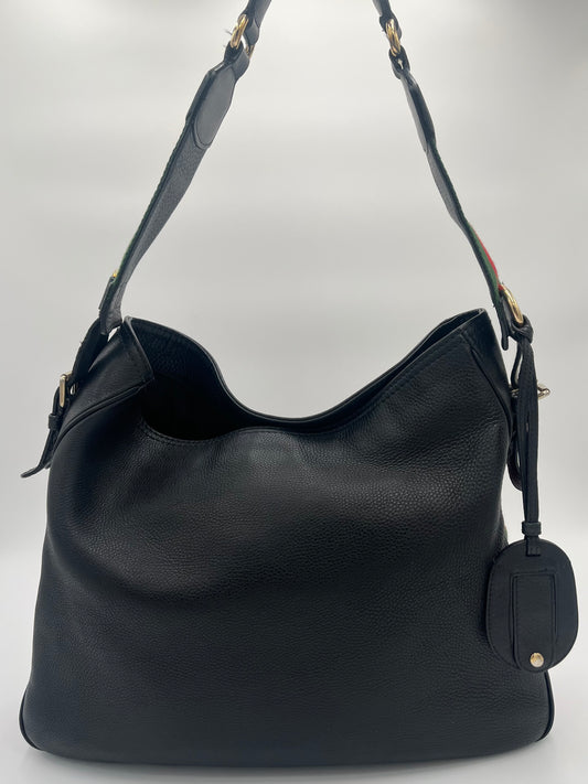 Gucci Leather Web Heritage Bag-Black Leathe