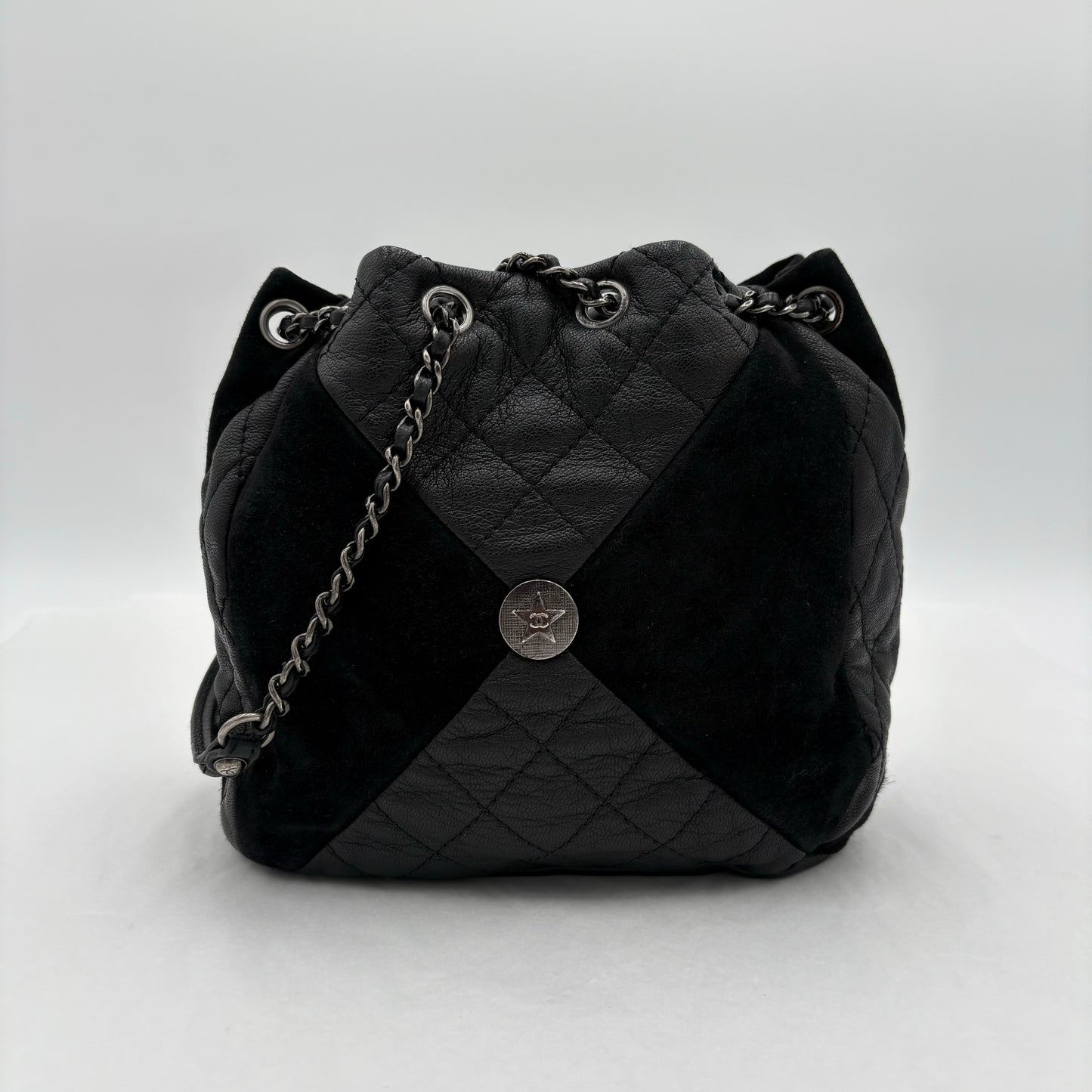 2017 Chanel Patchwork Drawstring Leather Suede Bag