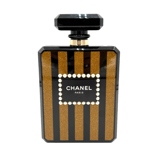 Chanel Perfume Bottle Pearls-Gold/Black