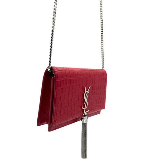 Saint Laurent Kate Tassel YSL Wallet on Chain Crocodile Red