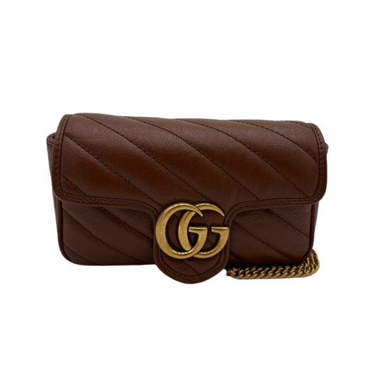 Gucci Super Mini Diagonal Crossbody Marmont - Brown