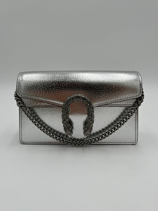 MIB Gucci Silver Leather Mini Dionysus Crossbody