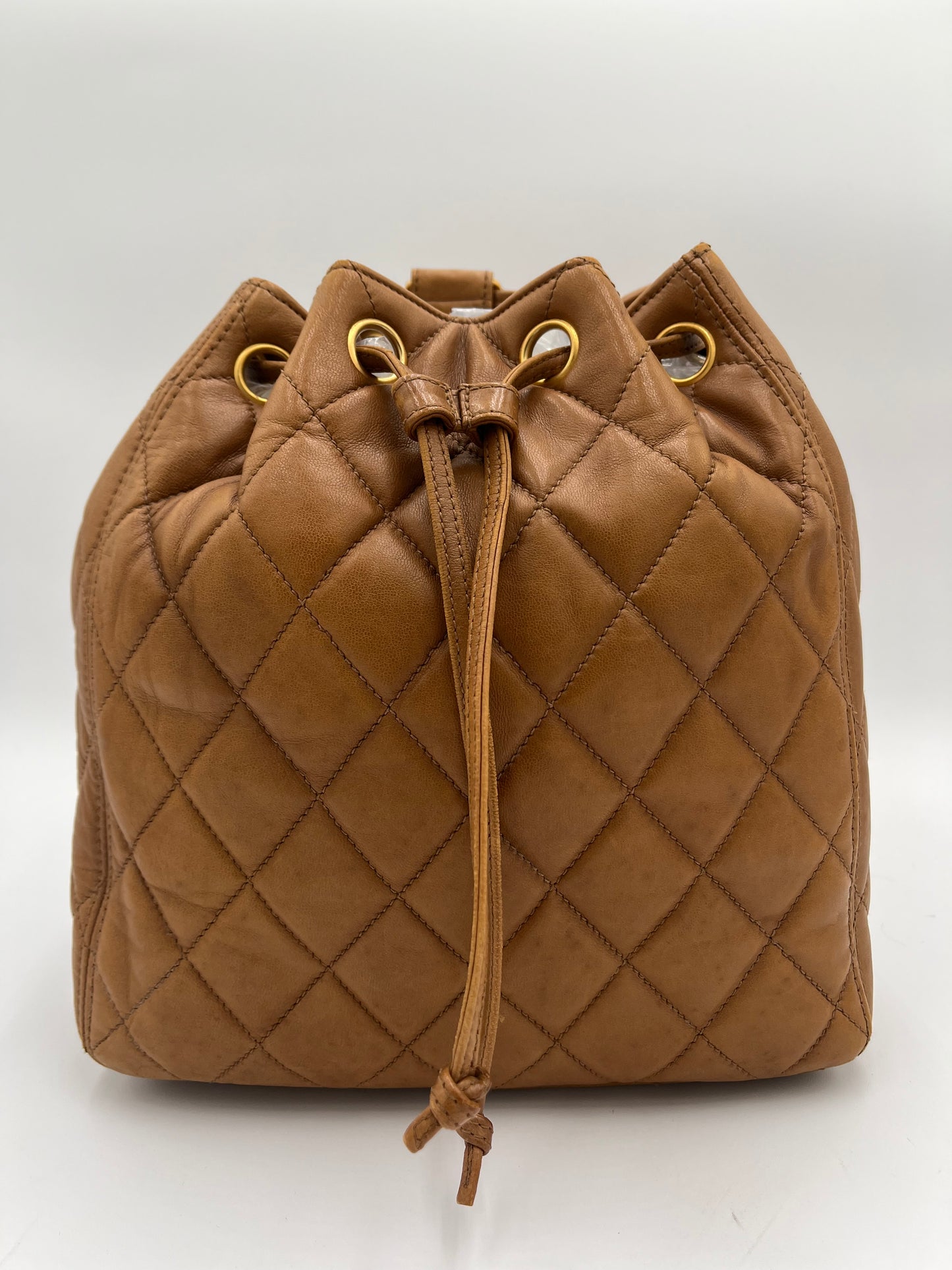 1996 Chanel Quilted Drawstring-Tan