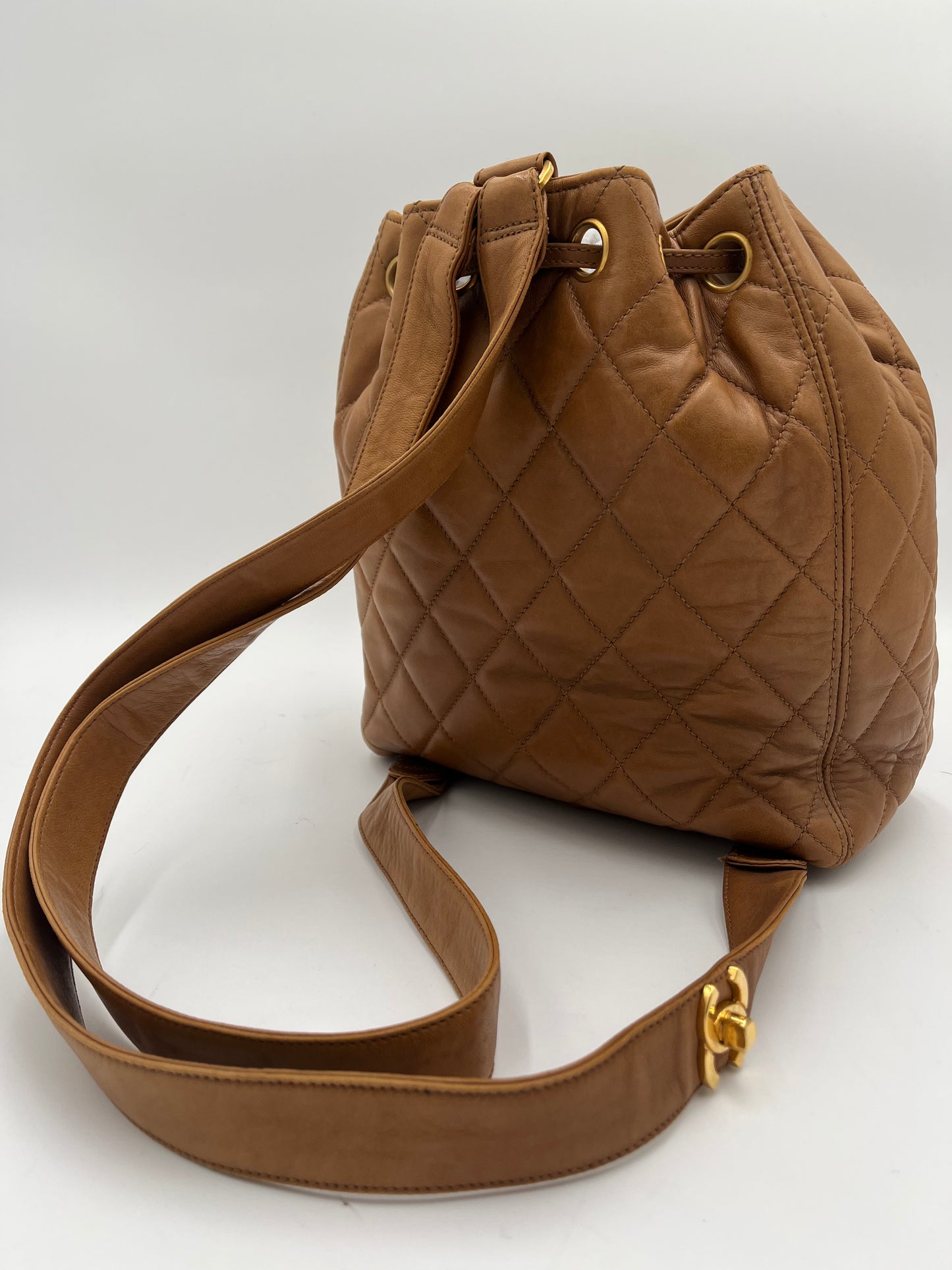 1996 Chanel Quilted Drawstring-Tan