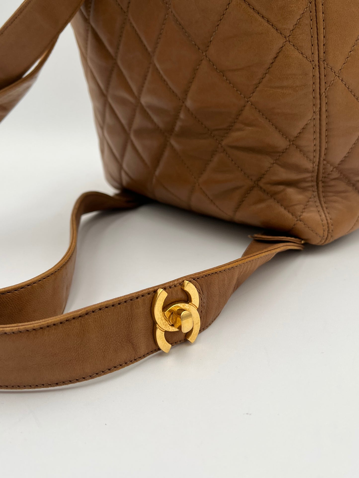 1996 Chanel Quilted Drawstring-Tan