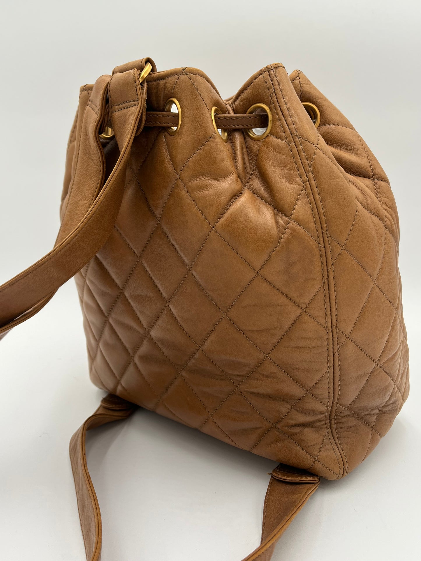 1996 Chanel Quilted Drawstring-Tan