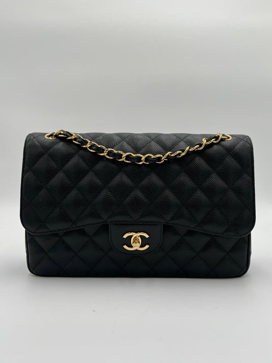 2018 Chanel Double Flap Bag-Black Caviar : Jumbo