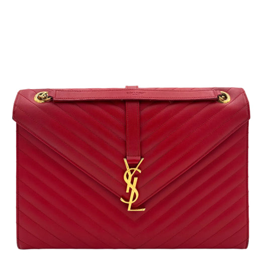 YSL Large Envelope Satchel Matelasse Chevron Leather: Red