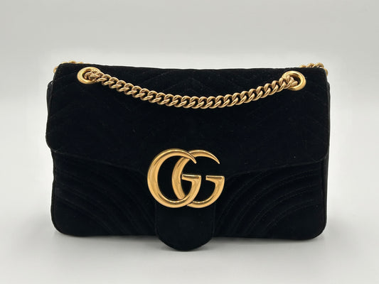 Gucci GG Velvet Marmont Bag.-Medium : Black