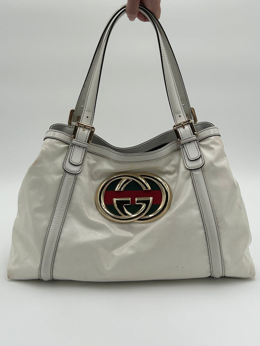 Gucci Britt Web Hobo Bag-White Patent