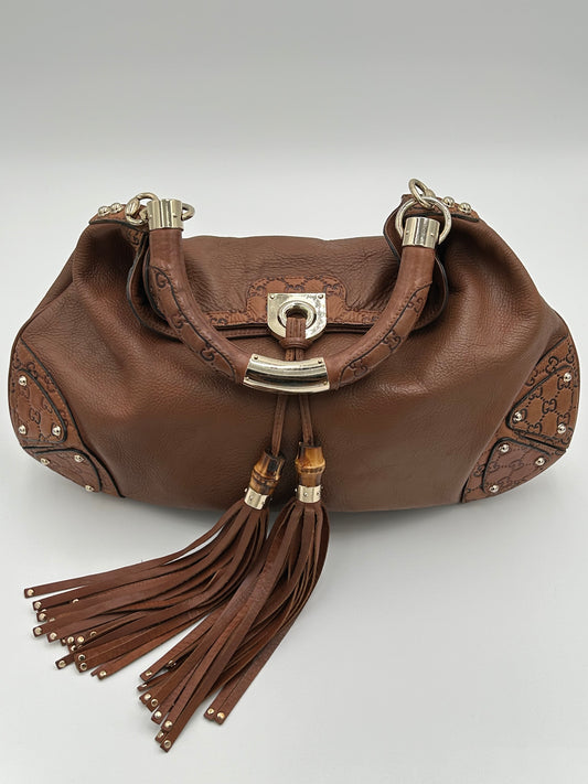 Gucci Indy Leather GG Bag-Medium Brown