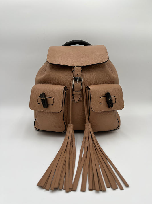 Gucci Bamboo Fringe Backpack-Taupe : Leather