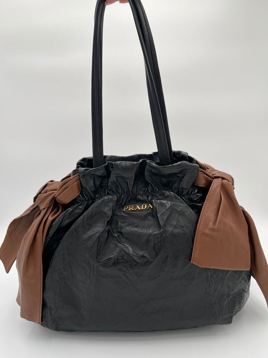 Prada Bow Nappa Satchel Bag-Black/Brown