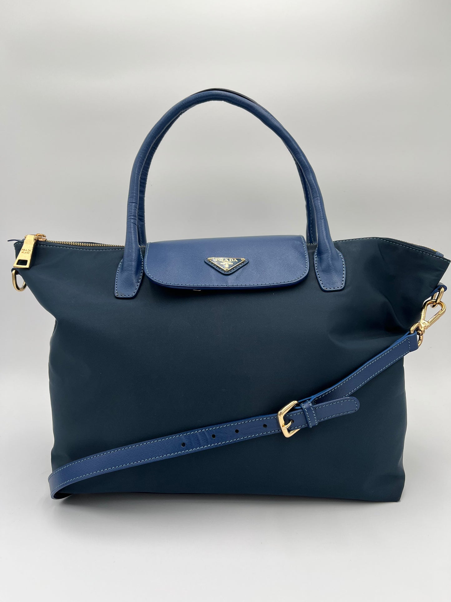 Prada Tessuto Saffiano Tote-Blue