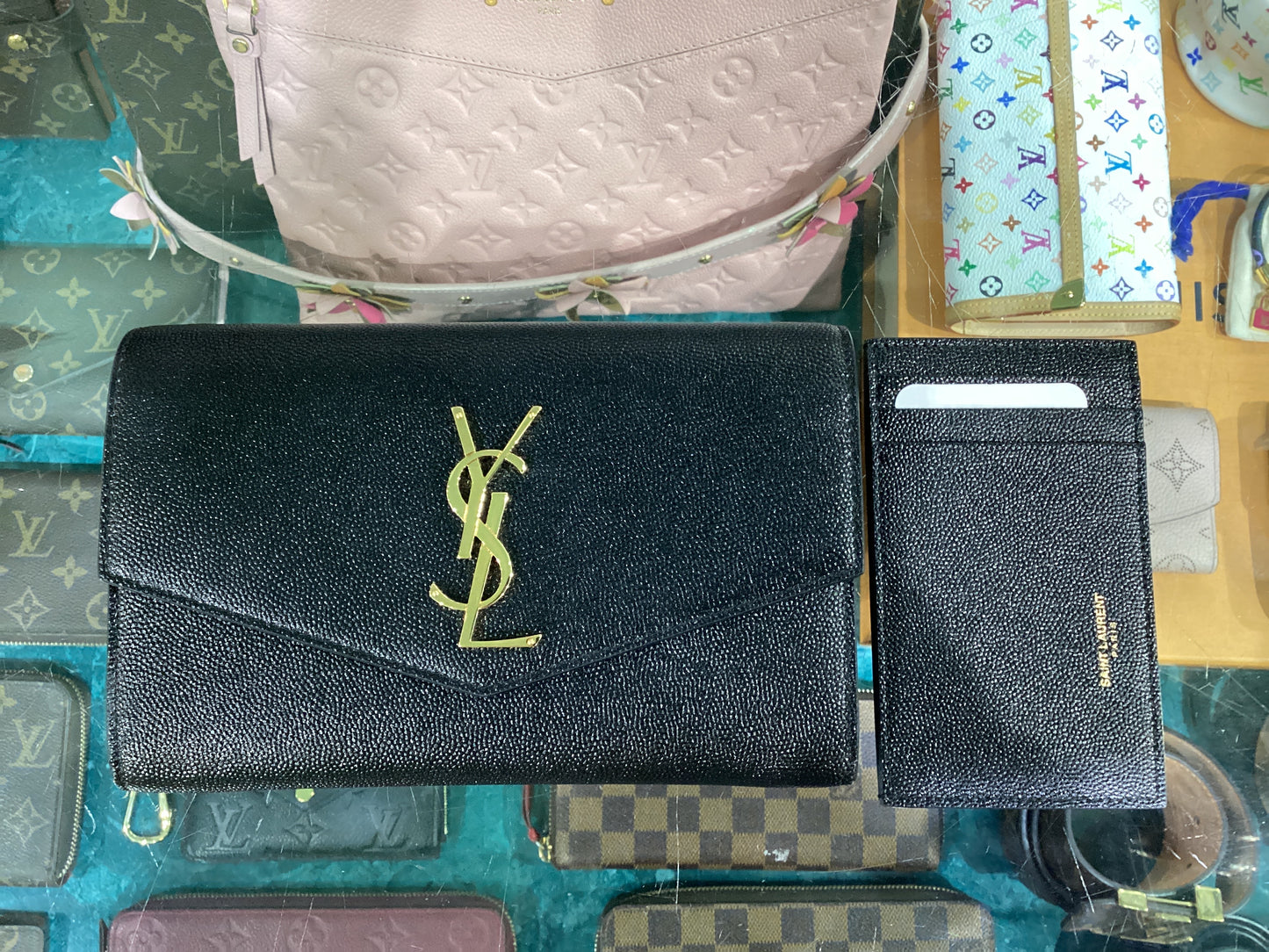 YSL Uptown Grain de Poudre Wallet on Chain